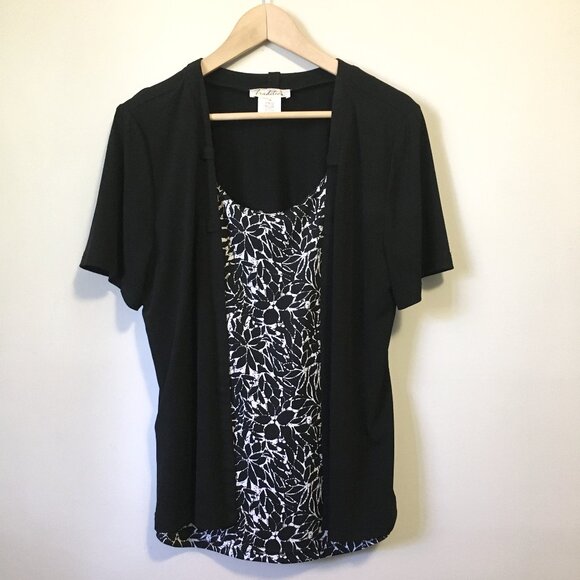 Tradition Made in Canada Black Open Short Sleeve Cardigan With Batik Shirt 2in1 - Picture 1 of 16